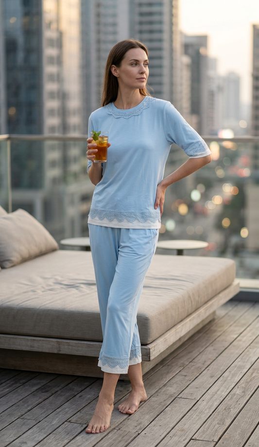 MV/008 – Lace Serenity Viscose Pajama Set