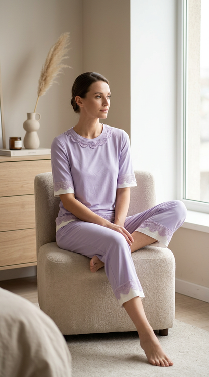 MV/008 – Lace Serenity Viscose Pajama Set