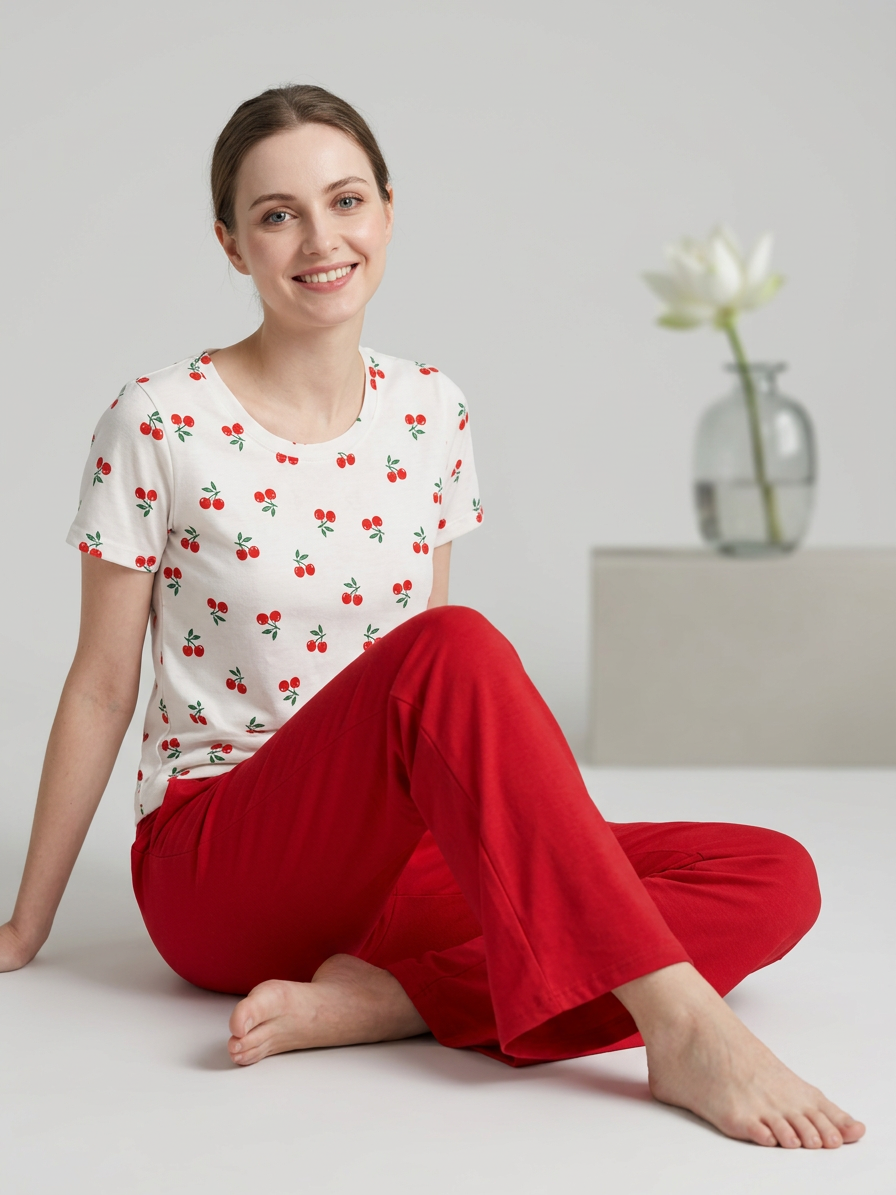 MV/017 – Cherry & Hearts Ribbed Pajama Set