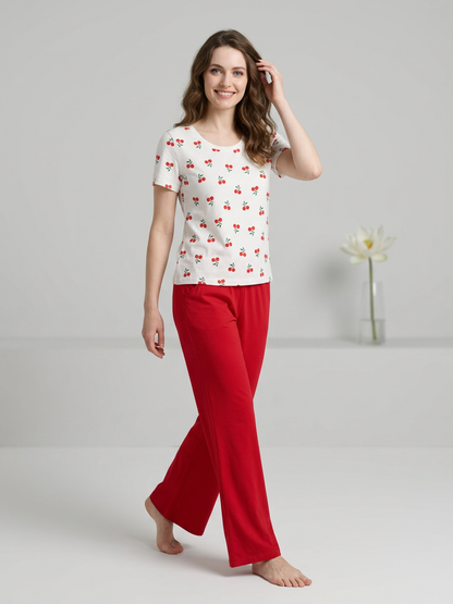 MV/017 – Cherry & Hearts Ribbed Pajama Set