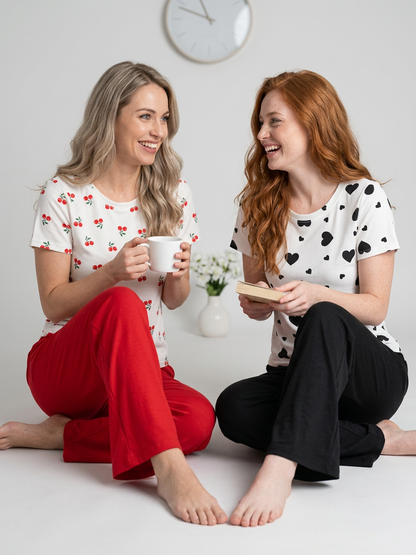 MV/017 – Cherry & Hearts Ribbed Pajama Set