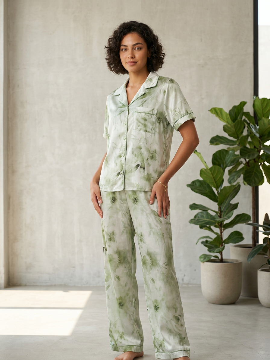 MV/0113 – Botanical Dreams Satin Pajama Set