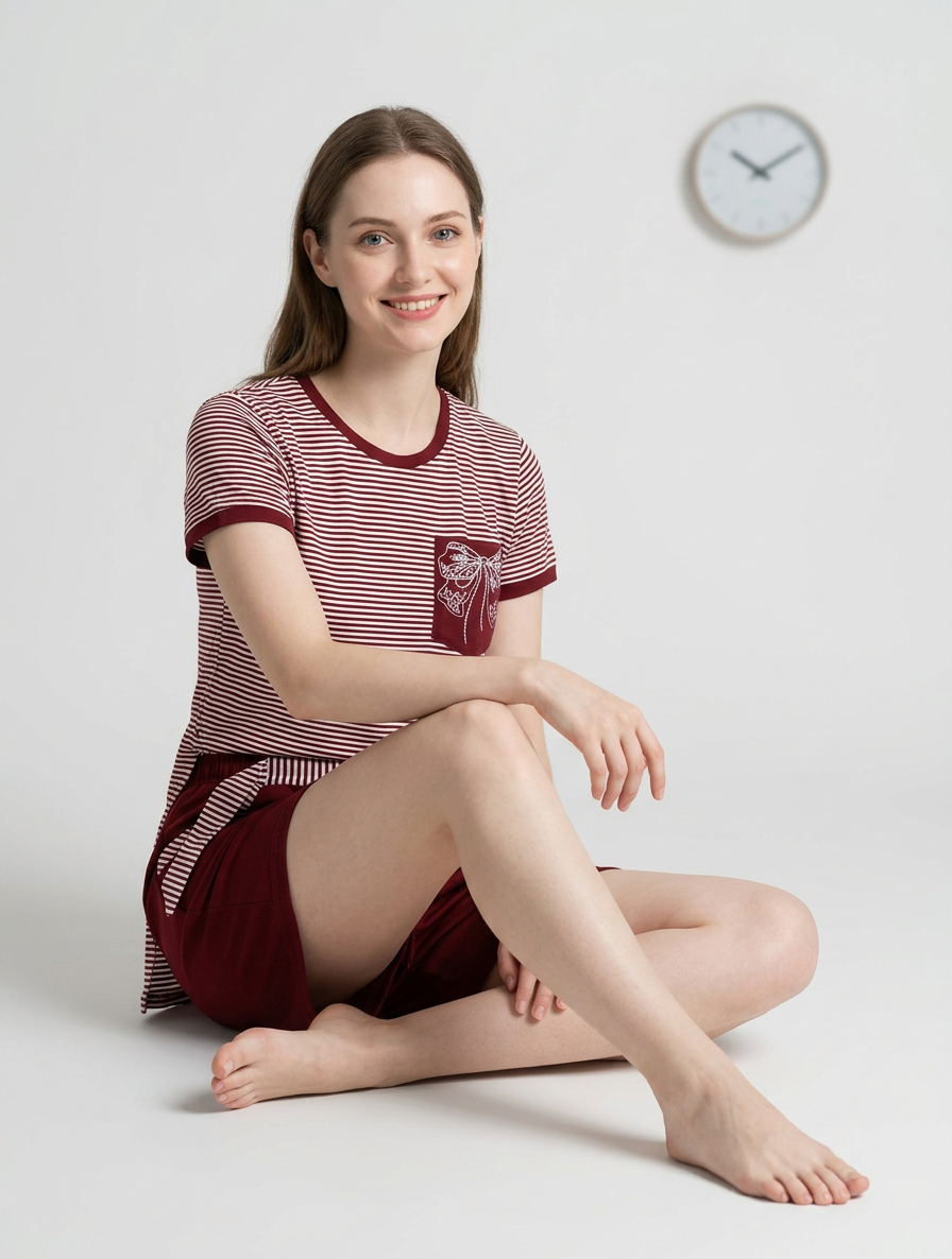 MV/036 – Striped Charm Cotton Short Pajama Set