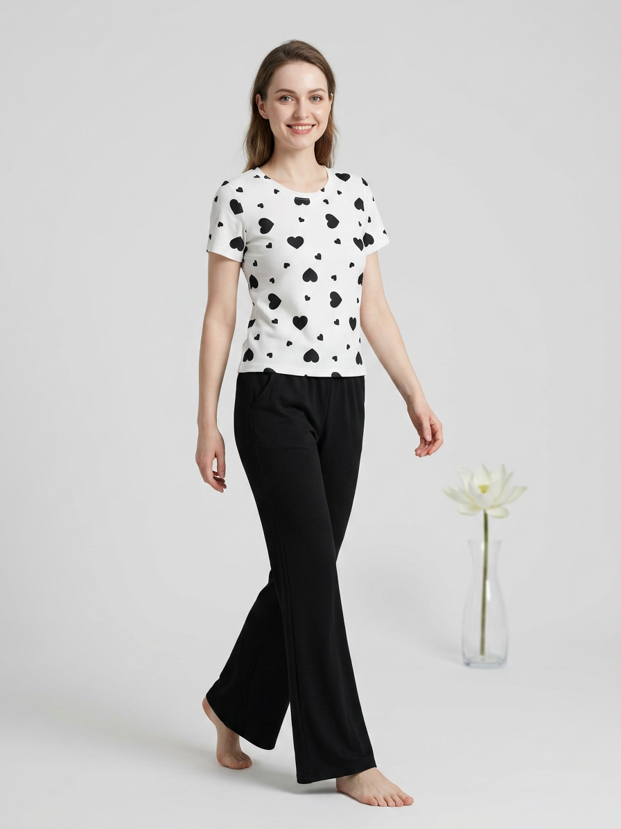 MV/017 – Cherry & Hearts Ribbed Pajama Set