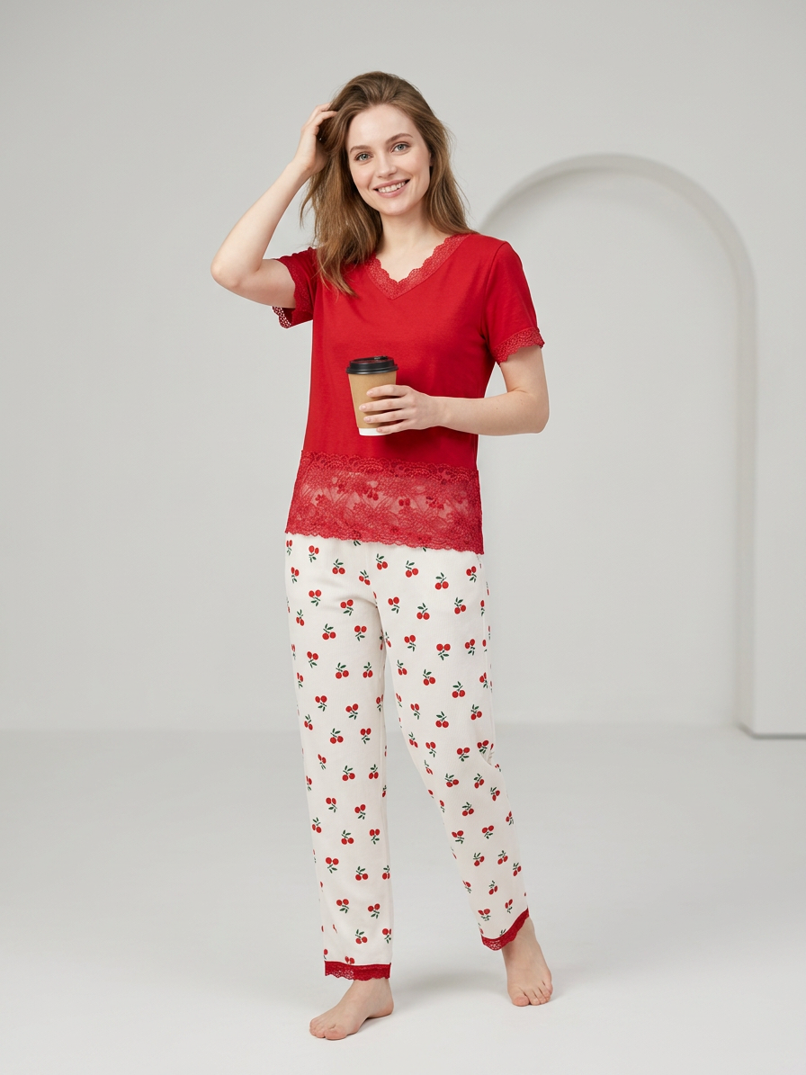 MV/016 – Cherry Blossom Ribbed Pajama Set