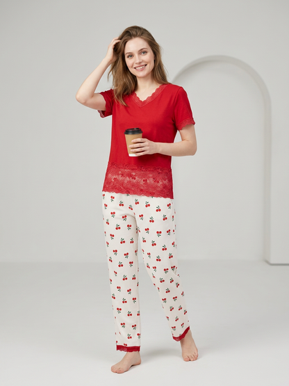MV/016 – Cherry Blossom Ribbed Pajama Set