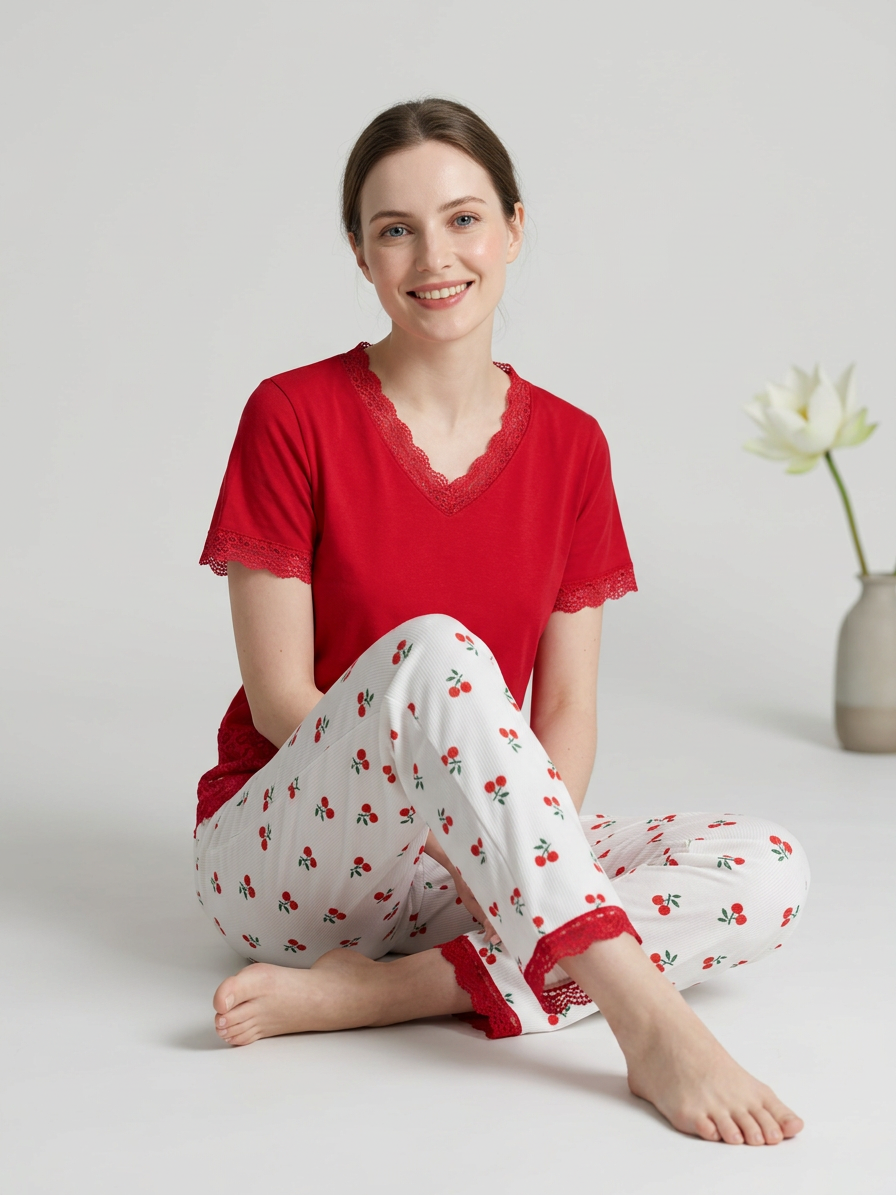 MV/016 – Cherry Blossom Ribbed Pajama Set